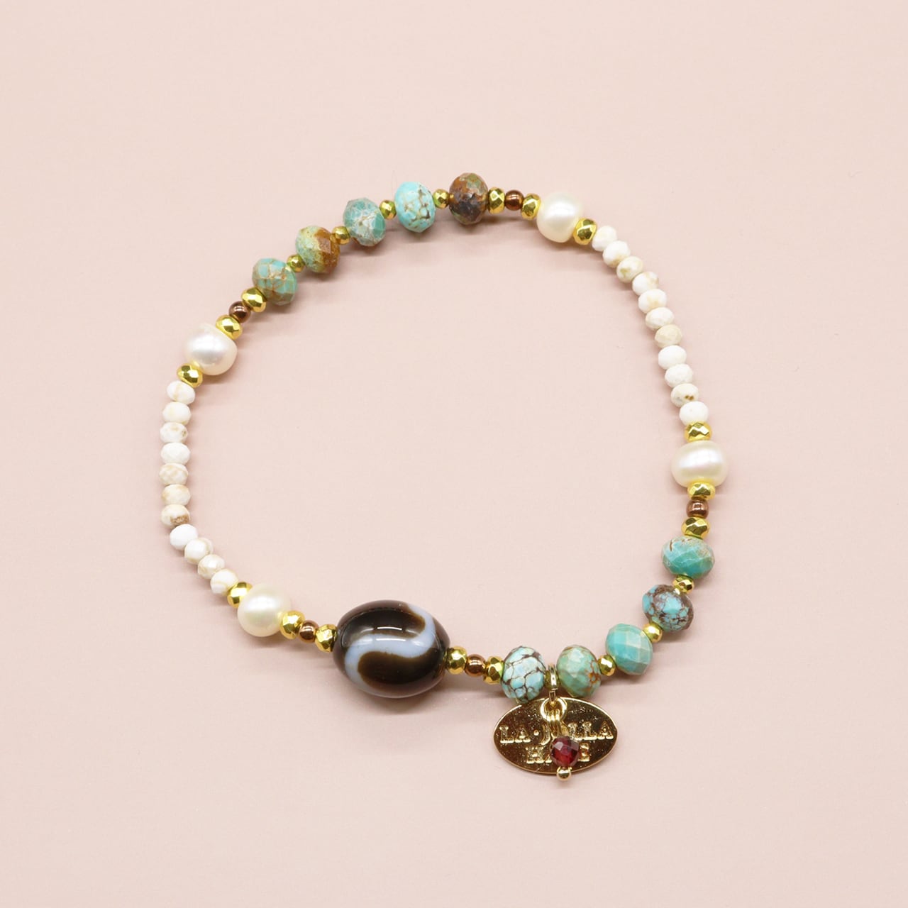 【Be Loved Turquoise】白蛇天珠 ターコイズ パール マグネサイト ブレスレット｜天然石｜一点物｜LA・JOLLA HALE｜LA JOLLA HALE 店
