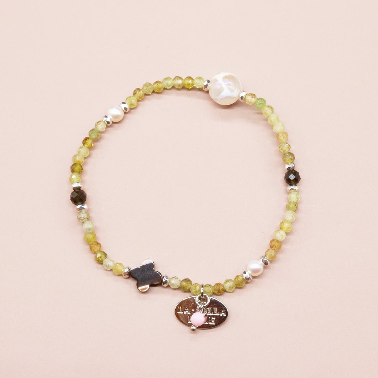 【Open the Jewelry Box!】亀甲天珠 グリーンガーネット パール マザーオブパール ブレスレット|天然石|一点物|LA・JOLLA HALE|LA JOLLA HALE 店