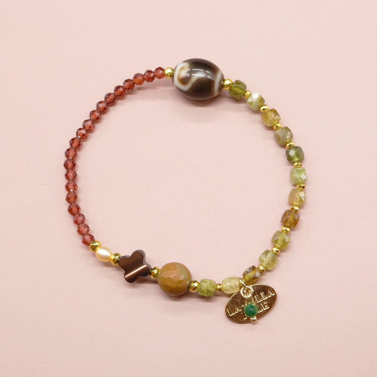 【Open the Jewelry Box!】如意天珠 グリーンガーネット シャンパンガーネット ペトリファイドウッド ブレスレット｜天然石｜一点物｜LA・JOLLA HALE｜LA JOLLA HALE 店 28,600円