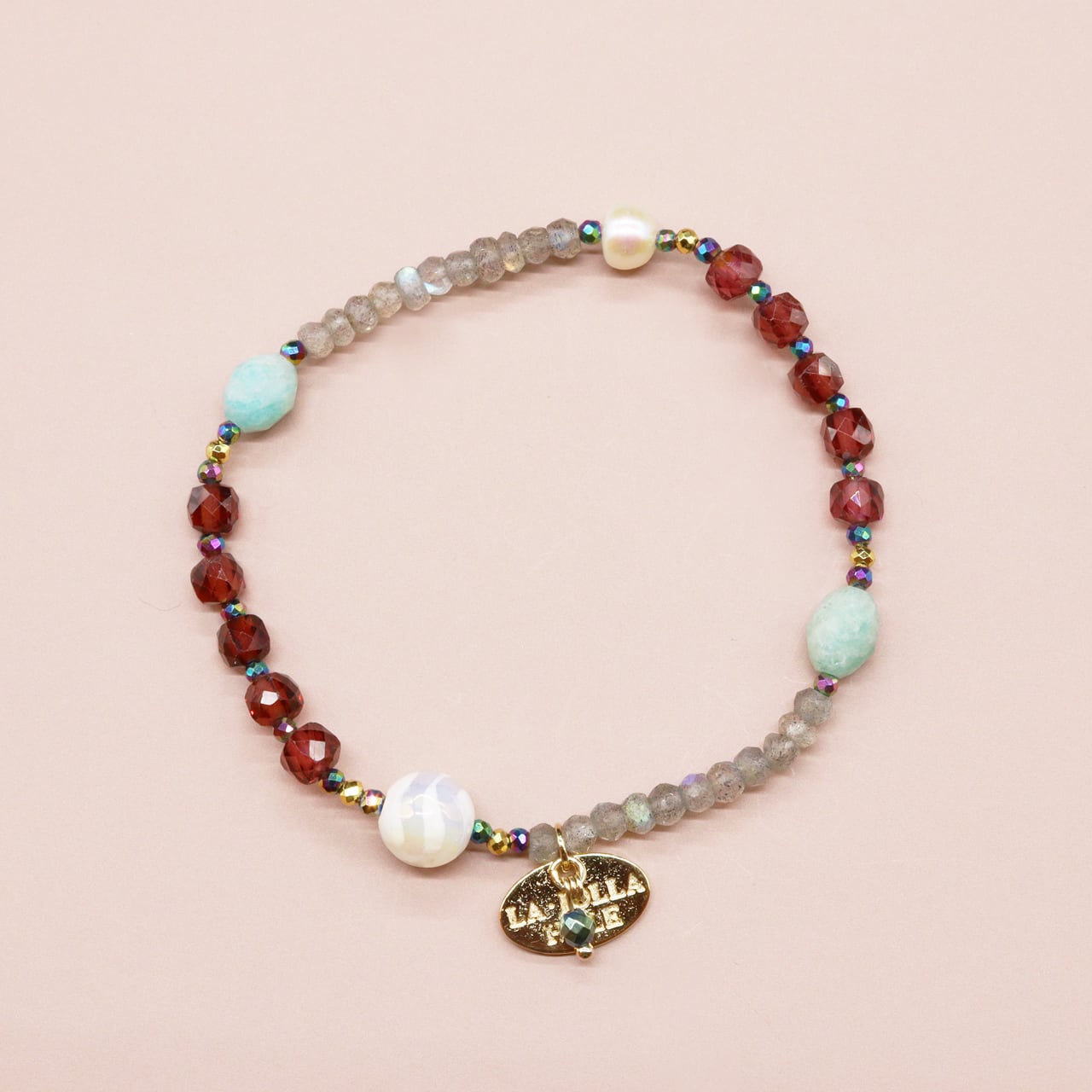 【Open the Jewelry Box!】水紋天珠 シャンパンガーネット アマゾナイト ラブラドライト ブレスレット｜天然石｜一点物｜LA・JOLLA HALE