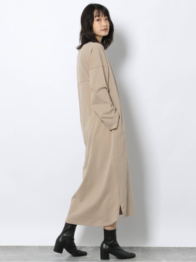 楽天市場 W Hwジャージls T Op Lakole ラコレ ワンピース 長袖ワンピース ベージュ レッド ブラック 送料無料 Rakuten Fashion Lakole