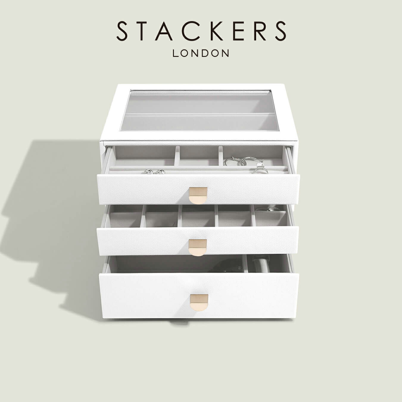 【STACKERS】ドロワージュエリーボックス 選べる3個書き割り ペブルホワイト Pebble White  抽き出し 硝子 スタッカーズ 宝飾品容れもの 宝飾品お盆
