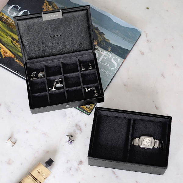 ベストセラー London Stackers ミニ メンズブラック Mens ウォッチ カフスリンク スタッカーズ ブラック 2 Set ジュエリーボックス テレビ台 キャビネット