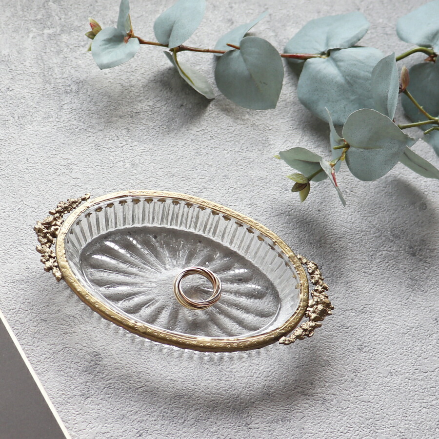 ドーム フランス クリスタル 新品 ローズ 小物入れ トレイ