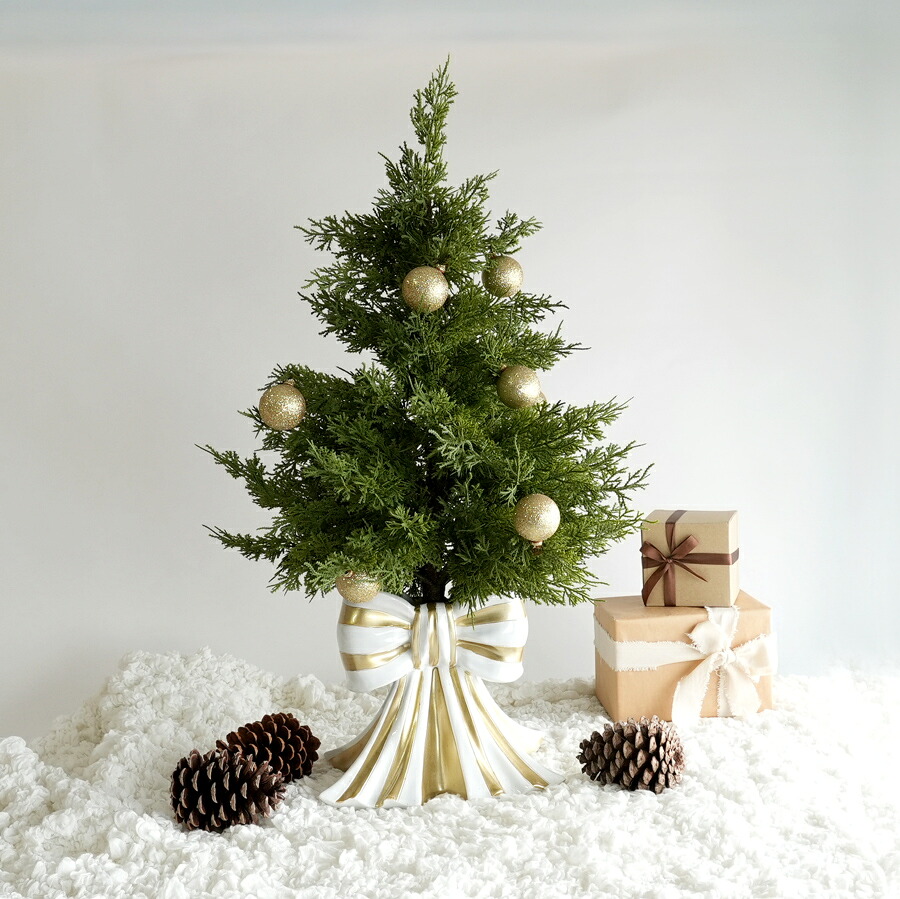 リボンベース クリスマスツリー　65cm　ゴールドリボン　ゴールド　ホワイト 15,444円