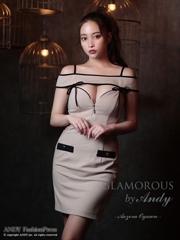 アンディ グラマラス ANDY GLAMOROUS ジップデザイン ジップ リボン オフショルダー くびれ ポケット ポケットデザイン スリット バイカラー タイト ワンピース キャバドレス タイトミニドレス キャバ ドレス 送料無料 キャバ嬢 キャバクラ ラウンジ gmsv824｜LaLaTulle【ララチュール】