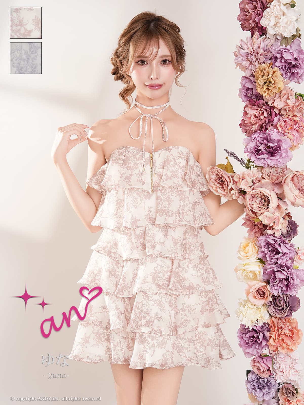 アン AN キャバドレス リボンチョーカー付き ミニ フレア ワンピース XS～Mサイズ ワンピース ベアトップ トワルドジュイ キャバ ドレス 上品 谷間 見せ フロントジップ リボン フリル キャバクラ キャバ嬢 結婚式 レディース 大人 ANDY aoc4105 送料無料