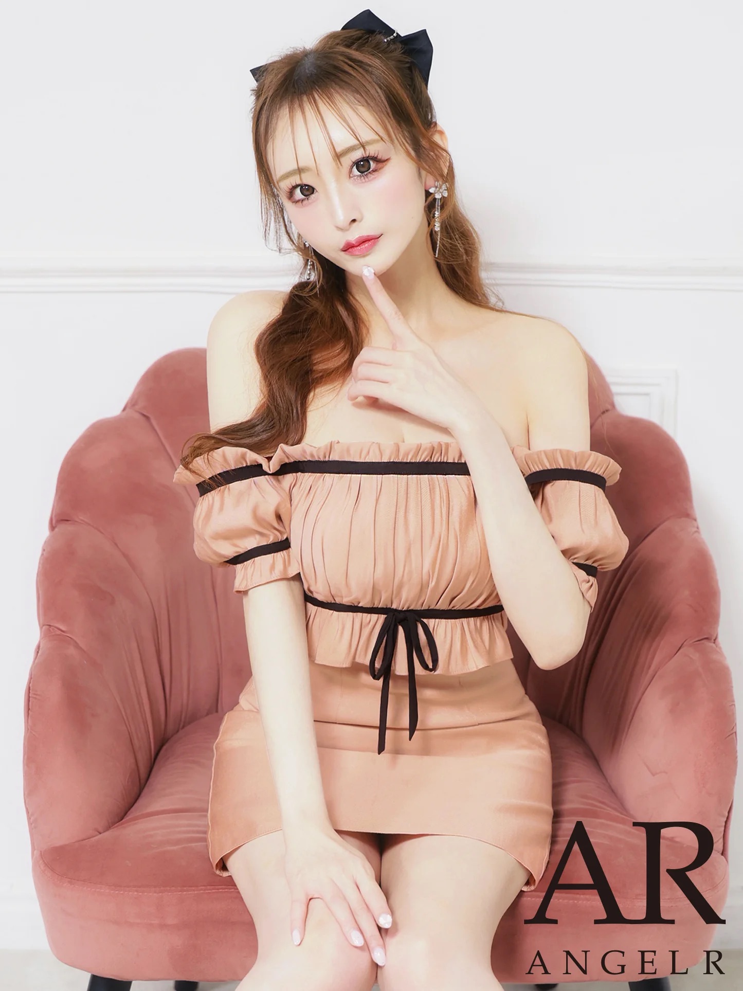 エンジェルアール AngelR キャバドレス フレア ミニ ワンピース オフショルダー レディース リボン Aライン マイクロミニ XS～Mサイズ 袖あり キャバ ドレス シンプル 送料無料 angelr ミニドレス キャバクラ ラウンジ キャバ嬢 黒 パイピング 白 ar25228
