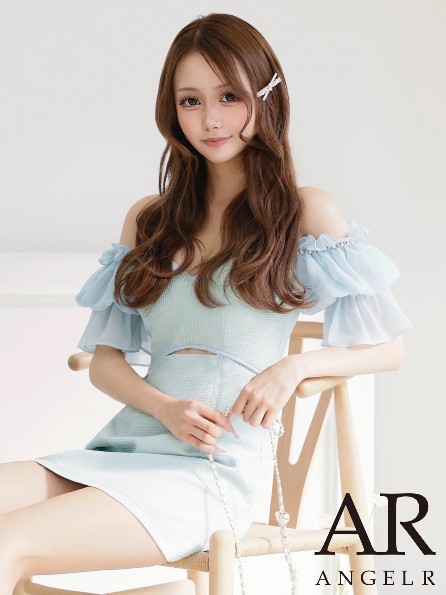 エンジェルアール AngelR キャバドレス ミニ フレア ワンピース XS～Mサイズ ミニドレス オフショルダー 半袖 キャバ ドレス セクシー 谷間 見せ ウエストカット ビジュー シフォンスリーブ キャバクラ キャバ嬢 大人 レディース angelr ar25874 送料無料