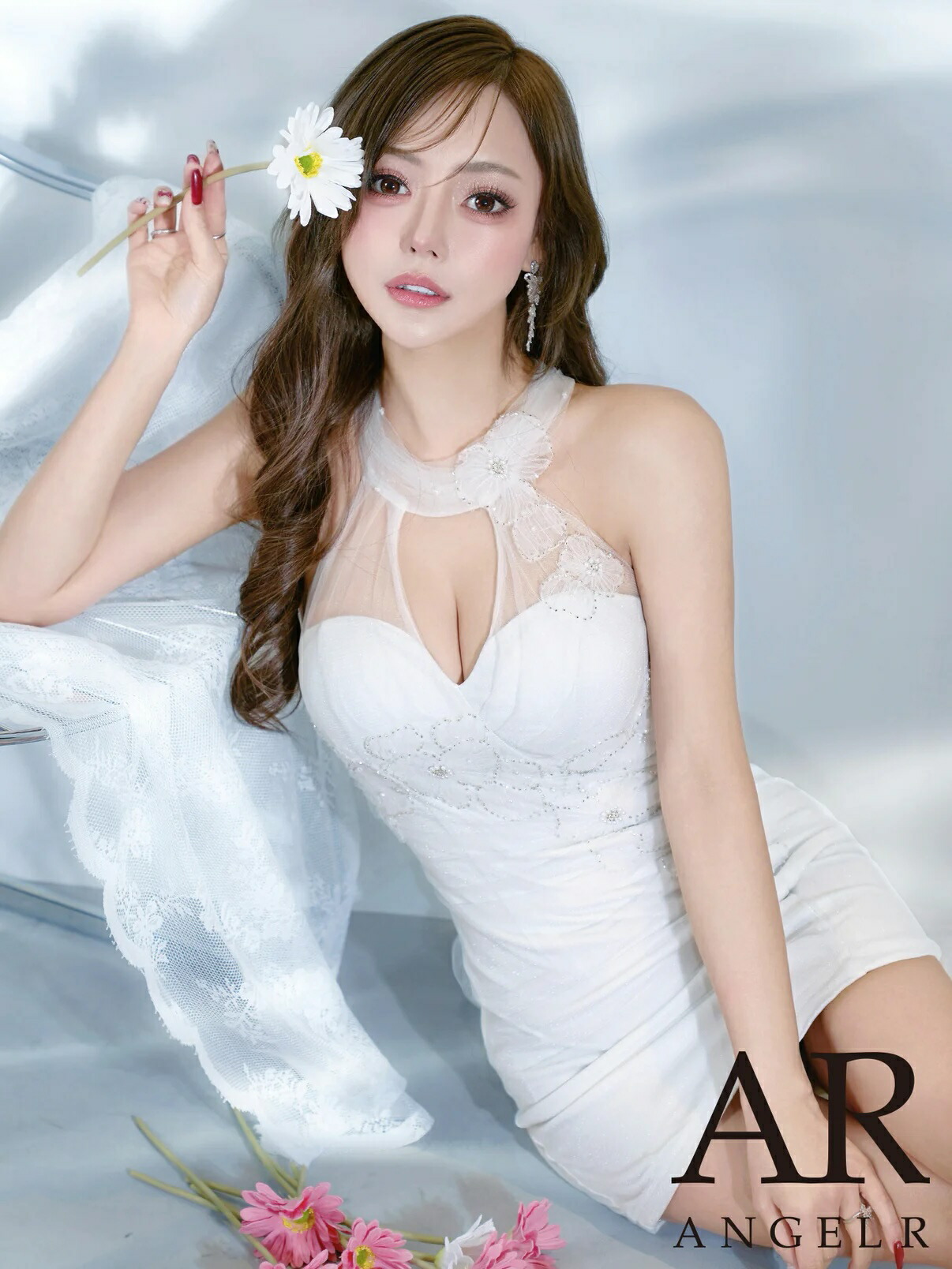 【P10倍★】【予約5月下旬】エンジェルアール AngelR キャバドレス ミニ タイト ワンピース XS～Mサイズ ミニドレス ホルターネック キャバ ドレス セクシー チュール 谷間 見せ ビジュー メッシュ かわいい キャバクラ キャバ嬢 レディース angelr ar26323 送料無料