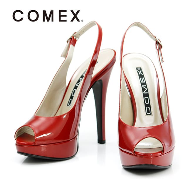 コメックス COMEX オープントゥ パンプス レッド(13cmヒール) 送料無料 レディース 女性 可愛い ヒール かわいい おしゃれ 歩きやすい 痛く ない キャバ フォーマル パーティー ミュール 美脚 コスプレ 結婚式 二次会 演奏会 ピンヒール ブランド エナメル 無地 疲れない