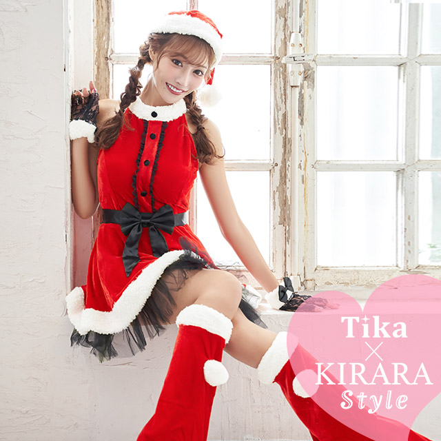 【即日発送】 サンタ コスプレ サンタコス クリスマスコスプレ サンタコスプレ 4点セット フレアスカート  サンタクロース ミニスカサンタ サンタ帽子 ノースリーブ 衣装 ファー レディース コスチューム 女性 大人 可愛い かわいい ミニ丈 リボン 手袋 赤 黒 2024 tika