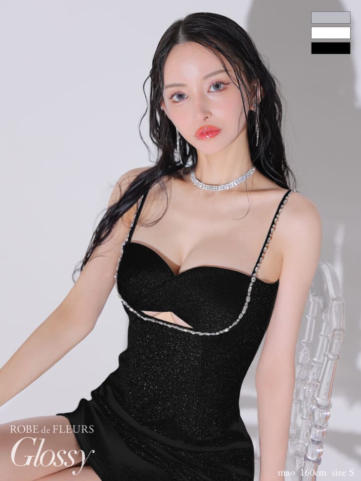 ROBE de FLEURS Glossy キャバドレス タイト ミニ丈 タイト 谷間見せ ワンピース XS～Mサイズ ローブドフルール グロッシー タイトスカート ドレス レディース 送料無料 セクシー キャバ嬢 キャバクラ キャバ シンプル ミニドレス キャミ リブニット gl3571｜LaLaTulle【ララチュール】