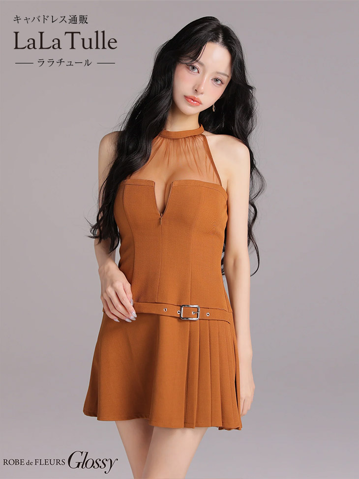 【シリコンブラ付】ROBE de FLEURS Glossy キャバドレス ミニ ワンピース XS～Mサイズ ローブドフルール グロッシー レディース プリーツスカート 送料無料 セクシー 可愛い キャバ嬢 キャバクラ シンプル 大人 ミニドレス キャバ ドレス ホルターネック シンプル 黒 gl4153