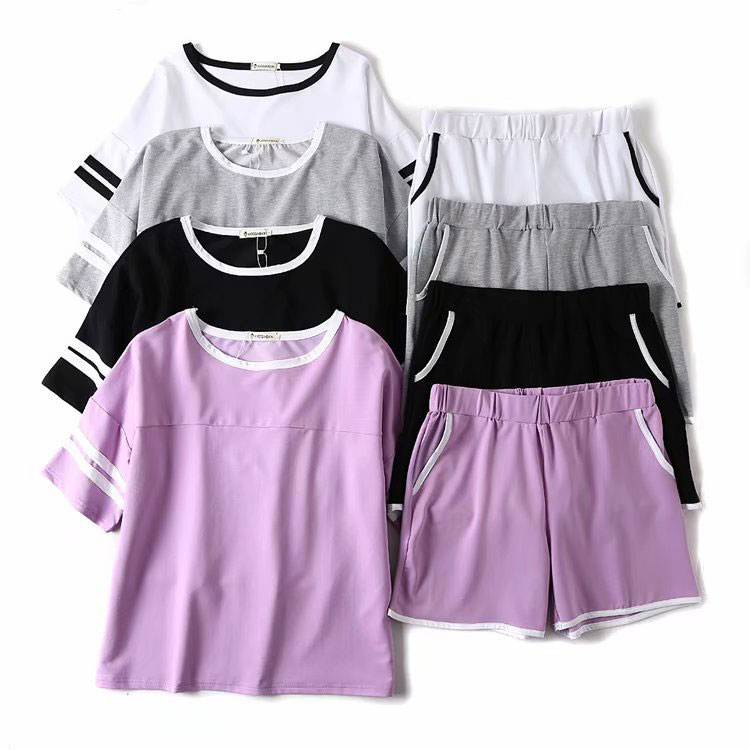 大きいサイズ レディース 上下セット セットアップ 半袖 ショートパンツ ウエストゴム 白ライン ルームウエア 部屋着 リラックスウエア パジャマ ねまき 寝間着 白 黒 紫 Crunchusers Com