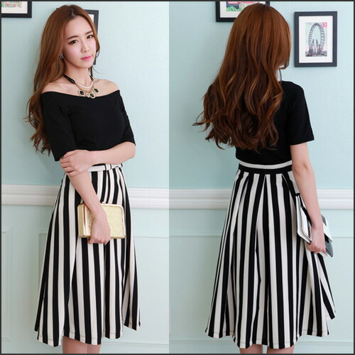 楽天市場 L 5l 大きいサイズ レディース スカート ミモレスカート ストライプ 白黒 フレアスカート ミモレ丈 ロングスカート タックスカート 春夏 スカート 秋冬 Nn 大きいサイズのお洋服lalawish