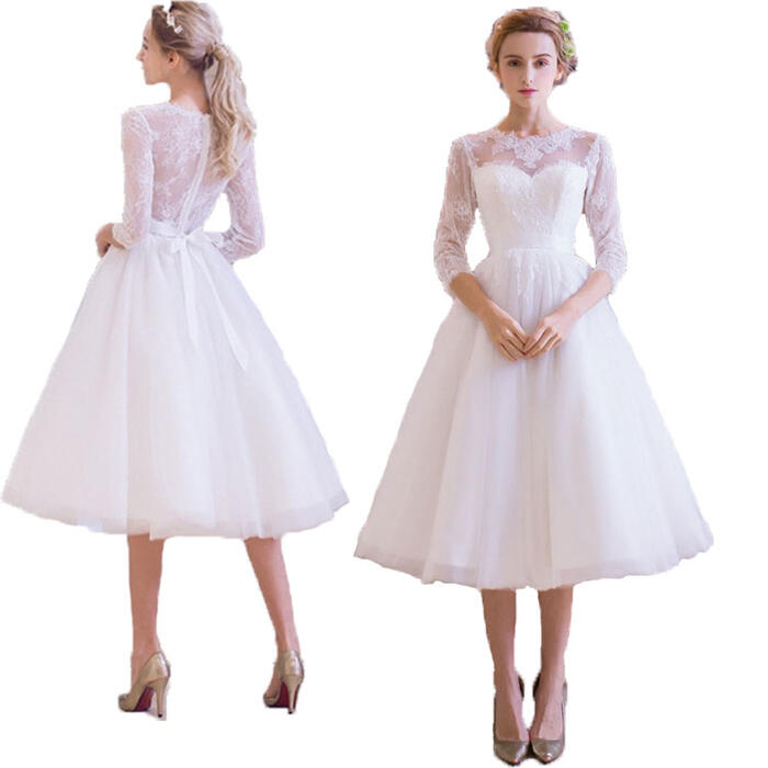 売れ筋がひクリスマスプレゼント レディースファッション ウエディングドレス ワンピース パーティードレス 送料無料 ウェディングドレス 花嫁ドレス 高級レースドレス Aラインドレス 御姫様ドレス ホワイトミモレ丈の可愛いウェディングドレス 発表会 撮影