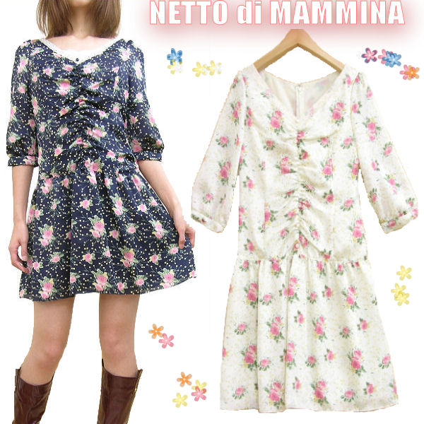 NETT di MAMMANA ネットディマミーナ ワンピース 日本製 レース 花柄 レディース フラワー パフスリーブ 半袖 セール 訳あり ☆サイズ36 クリームオフ フェミニン ガーリー コットン 綿 七分袖 理由あり 【RCP】|La Maison Carree