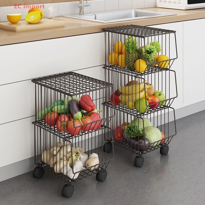 楽天市場】キッチン野菜棚黒地に着地した多層野菜棚家庭用野菜果物貯蔵