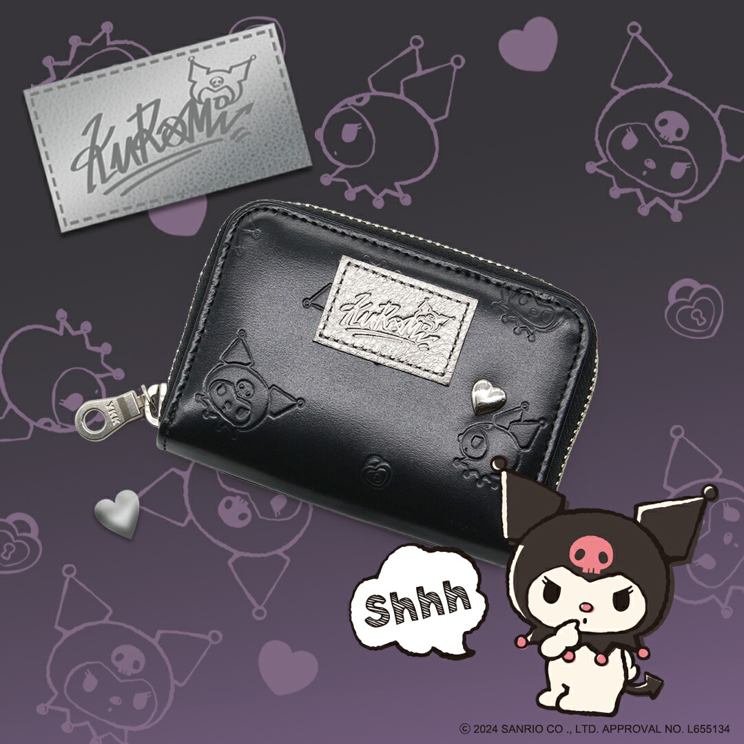 新品 財布 レディース 二つ折り ラウンド クロミ サンリオ 公式品 本革BK！ クロミ 財布 レディース 二つ折り ラウンド Kuromi ブランド 本
