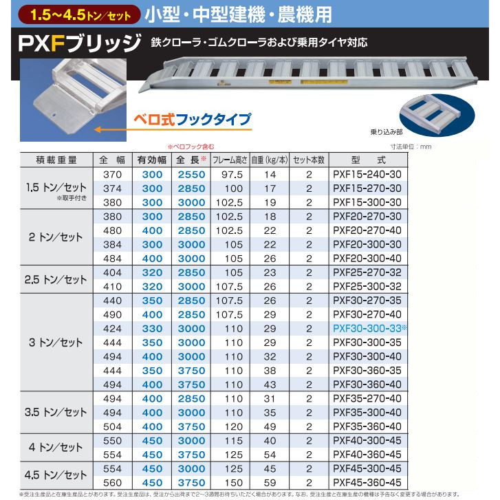 正規 kikaihanbai-2アルミブリッジ 3.5t アングルフック PX35-270-40