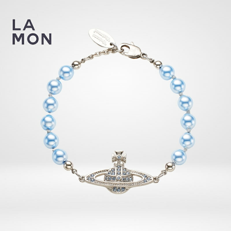 ヴィヴィアン ウエストウッド ブレスレット Vivienne Westwood MINI BAS RELIEF BRACELET メタル スワロフスキー グラス パール ブレスレット SILVER/BLUE シルバー/ブルー系