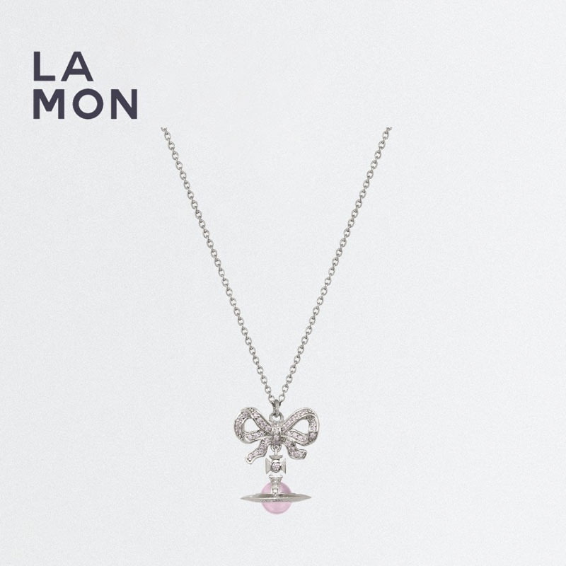 ヴィヴィアン ウエストウッド ネックレス Vivienne Westwood OCTAVIE PENDANT メタル 蝶々結び ネックレス PLATINUM/PINK シルバー/ピンク系|LAMONBOUTIQUE店