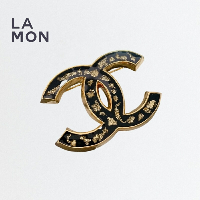 【新品】シャネル ブローチ CHANEL BROOCH AB9935 ココマーク メタル レジン ブローチ GOLD/BLACK ゴールド/ブラック系