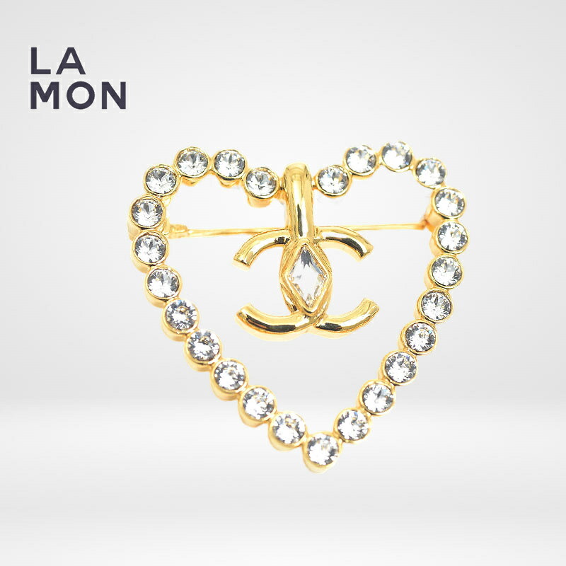 【新品】シャネル ブローチ CHANEL BROOCH AB9916 ココマーク メタル ストラス ハート ブローチ GOLD ゴールド系