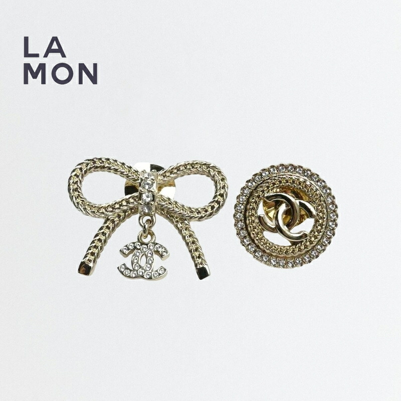 【新品】シャネル ブローチ CHANEL BROOCH ABE646 ココマーク メタル ストラス 蝶々結び ブローチ GOLD ゴールド系