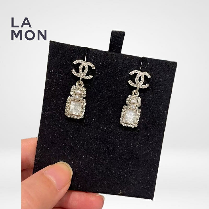 【新品】シャネル ピアス CHANEL EARRINGS AB7272 ココマーク メタル ストラス レジン 香水ボトル 揺れる ピアス GOLD ゴールド系｜LAMONBOUTIQUE店