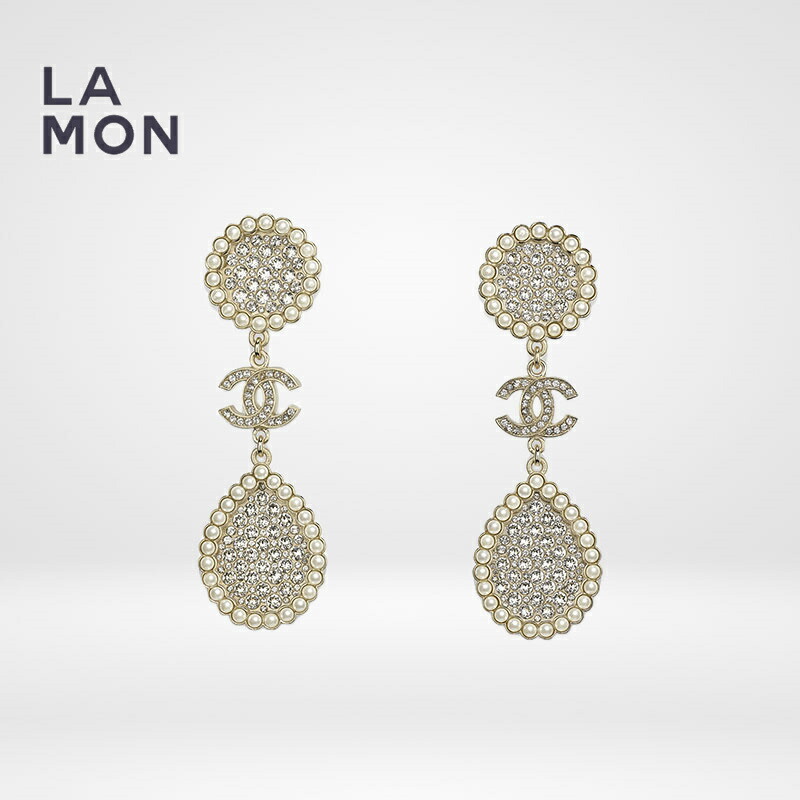 【新品】シャネル ピアス CHANEL EARRINGS AB7095 ココマーク メタル コスチューム パール ストラス ぶら下がり ピアス GOLD ゴールド系 94,050円