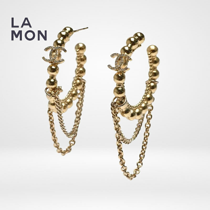 【新品】シャネル ピアス CHANEL EARRINGS AB7787 ココマーク メタル ストラス フープ ピアス GOLD ゴールド系|LAMONBOUTIQUE店