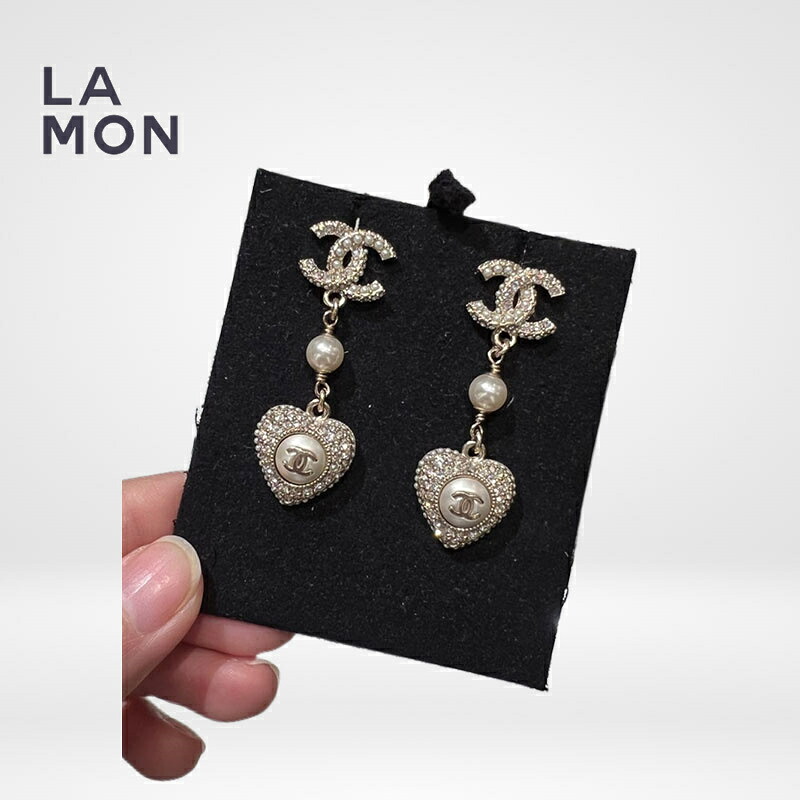 【新品】シャネル ピアス CHANEL EARRINGS AB9397 ココマーク メタル ストラス コスチューム パール ハート ピアス GOLD/WHITE ゴールド/ホワイト系|LAMONBOUTIQUE店