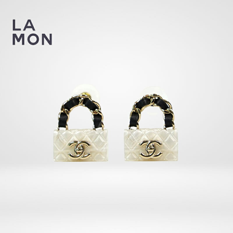 【新品】シャネル ピアス CHANEL EARRINGS ABA007 ココマーク メタル レジン レザー ピアス GOLD/WHITE ゴールド/ホワイト系｜LAMONBOUTIQUE店