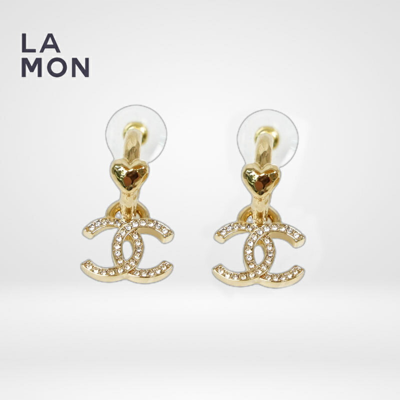 【新品】シャネル ピアス CHANEL EARRINGS ABA270 ココマーク メタル ストラス ハート ピアス GOLD ゴールド系|LAMONBOUTIQUE店