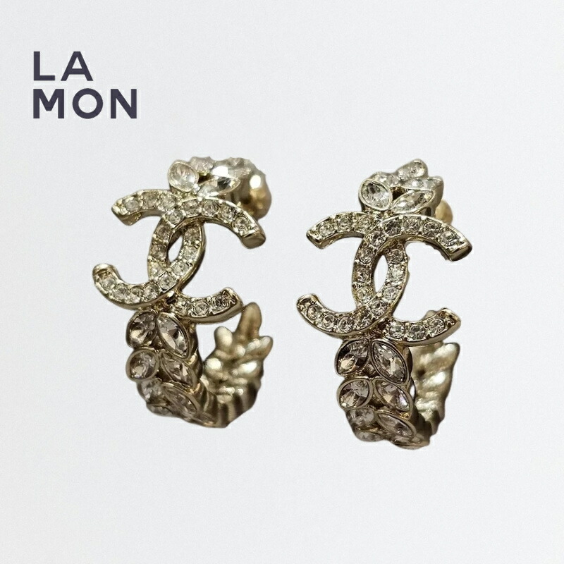 【新品】シャネル ピアス CHANEL EARRINGS ABA544 ココマーク メタル ストラス フープ ピアス GOLD ゴールド系｜LAMONBOUTIQUE店