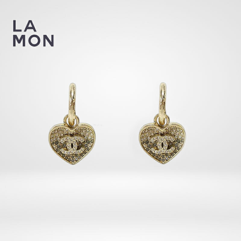 【新品】シャネル ピアス CHANEL EARRINGS ABA404 ココマーク メタル ストラス ハート ピアス GOLD/BLACK ゴールド/ブラック系|LAMONBOUTIQUE店
