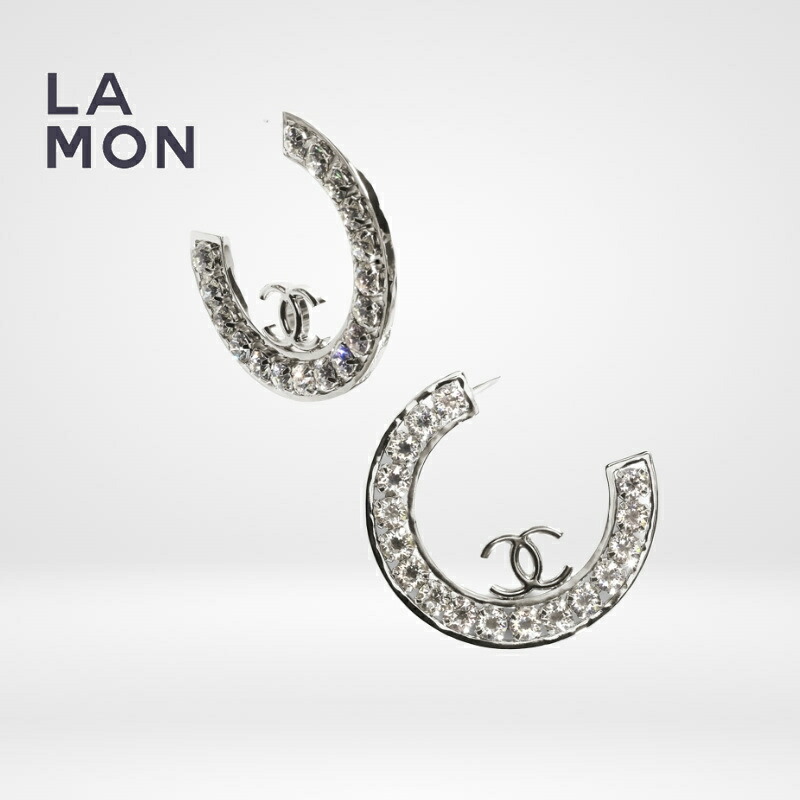 【新品】シャネル ピアス CHANEL EARRINGS ABB034 ココマーク メタル ストラス フープ ピアス SILVER シルバー系 91,575円