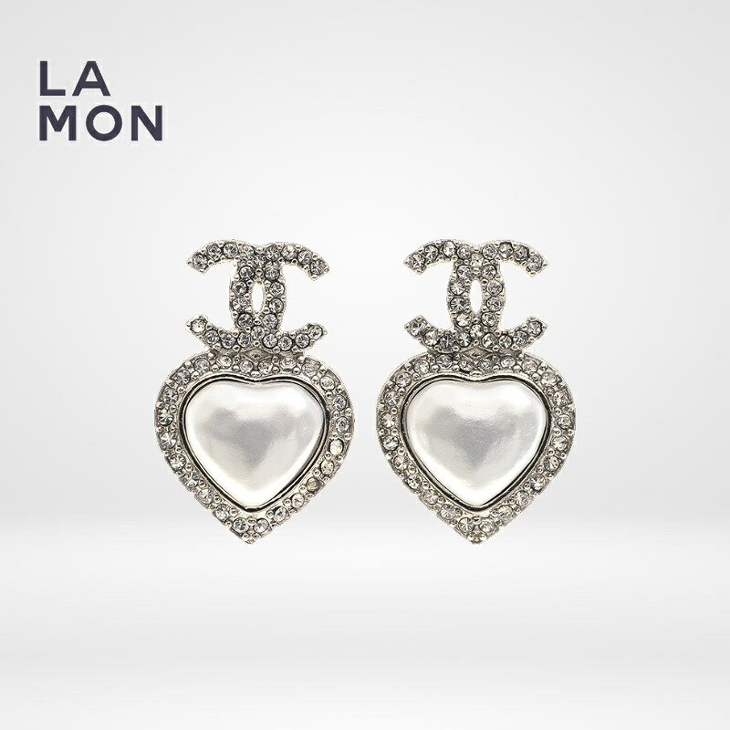 【新品】シャネル ピアス CHANEL EARRINGS ABB635 ココマーク メタル ストラス ハート ピアス SILVER シルバー系