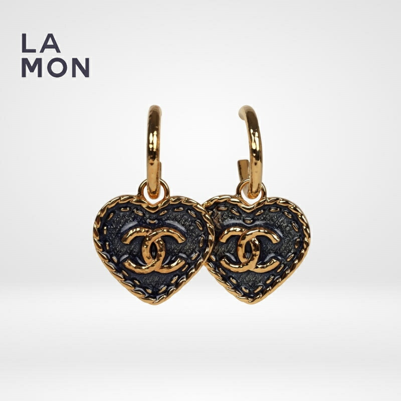 【新品】シャネル ピアス CHANEL EARRINGS ABC740 ココマーク メタル ハート ピアス GOLD/BLUE ゴールド/ブルー系