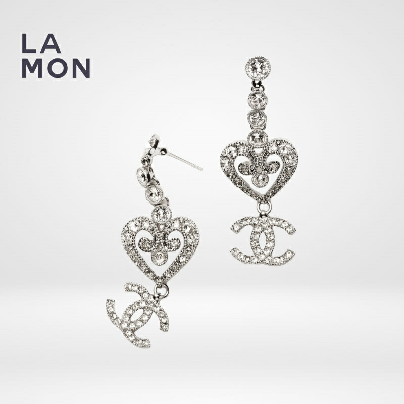 【新品】シャネル ピアス CHANEL EARRINGS ABC159 ココマーク メタル ストラス ハート ピアス SILVER シルバー系