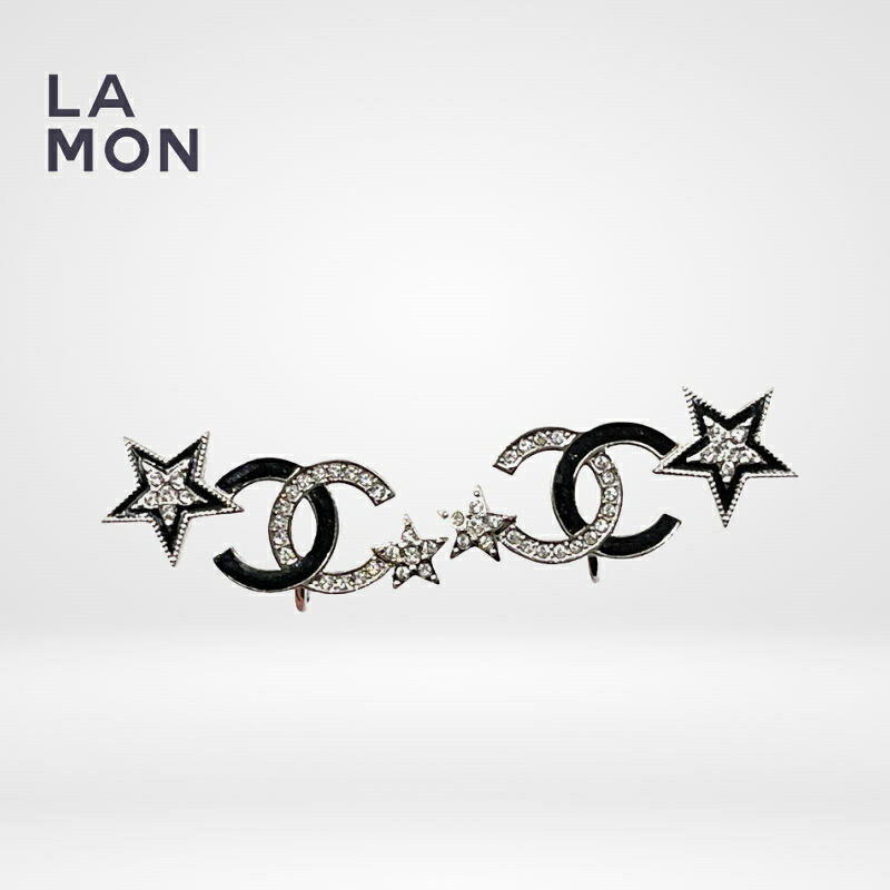 【新品】シャネル ピアス CHANEL EARRINGS ABB937 ココマーク メタル ストラス レジン スター ピアス SILVER/BLACK シルバー/ブラック系｜LAMONBOUTIQUE店
