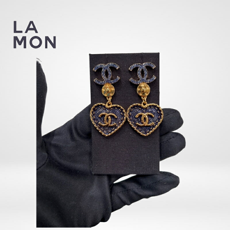 【新品】シャネル ピアス CHANEL EARRINGS ABC738 ココマーク メタル ハート ピアス GOLD/NAVY ゴールド/ネービー系