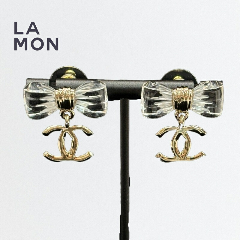 【新品】シャネル ピアス CHANEL EARRING ABF537 ココマーク メタル レジン 蝶々結び ピアス GOLD ゴールド系