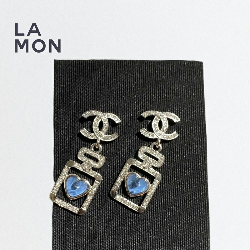 【新品】シャネル ピアス CHANEL EARRING ABF519 ココマーク メタル ストラス ハート ピアス BLUE ブルー系