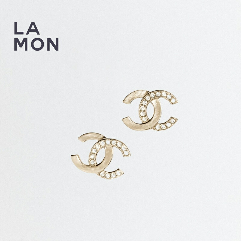 CHANEL ロゴ入り ブラック バーピアス CHANEL シャネル ラウンドピアス ココマーク×チェーン柄