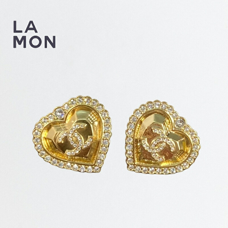 【新品】シャネル ピアス CHANEL EARRING ABG654 ココマーク メタル ストラス ハート ピアス GOLD ゴールド系｜LAMONBOUTIQUE店