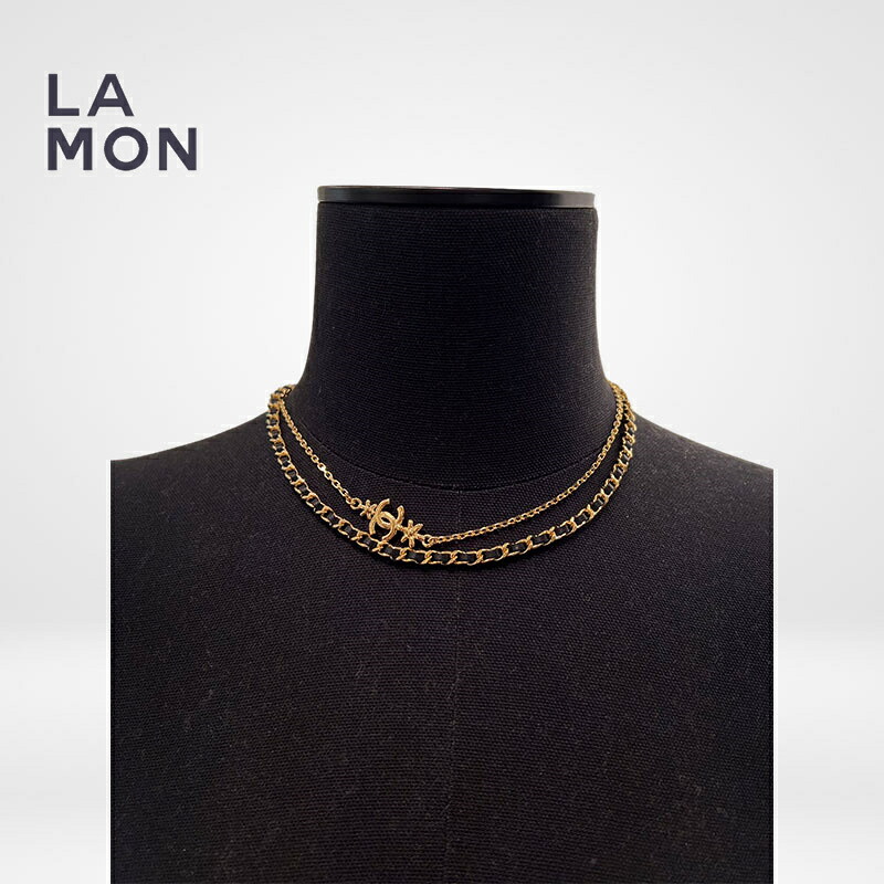 【新品】シャネル ネックレス CHANEL NECKLACE ABB329 ココマーク メタル ストラス レザー ネックレス GOLD/BLACK ゴールド/ブラック系