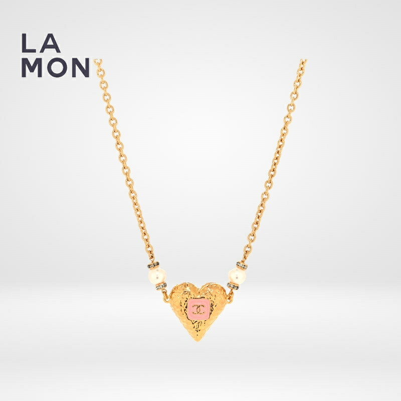 【新品】シャネル ネックレス CHANEL NECKLACE ABC236 ココマーク メタル ストラス コスチューム パール ハート ネックレス GOLD/PINK ゴールド/ピンク系